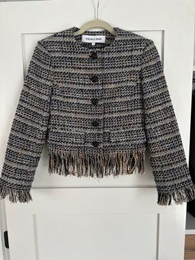 Veronica Beard Lyons tweed fringe hem jacket